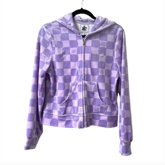 Juicy Couture Tops - Juicy Couture Purple Print Velour Zip up Hoodie